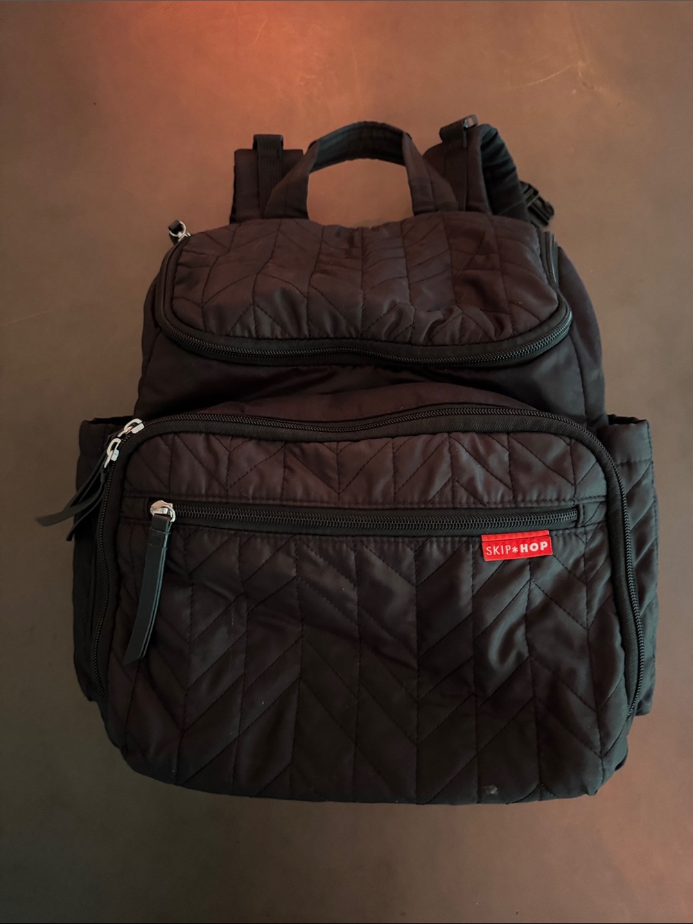 Skip Hop Black Quilted Backpack with Front Zip Pocket
